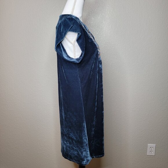 Anthropologie THML Navy Blue Velvet Embroidered Boho Dress Size Medium - Picture 5 of 9